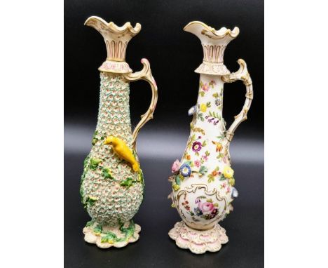 Two Antique, Most Likely H R Daniel Vases. Both are without their lids. Beautiful ornate hand-painted floral and bird decorat