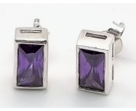 A Pair of 925 Silver and Amethyst Stud Earrings. 
