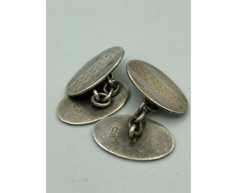 Vintage SILVER pair of CUFFLINKS having clear hallmark for Henry Griffith and Sons Birmingham 1953. Chain linked with engine 