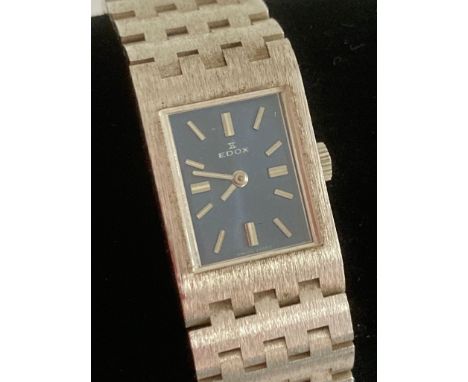 Vintage 19/50?s EDOX  ladies wristwatch in Silver tone. Blue square face model with manual winding in full working order. Att