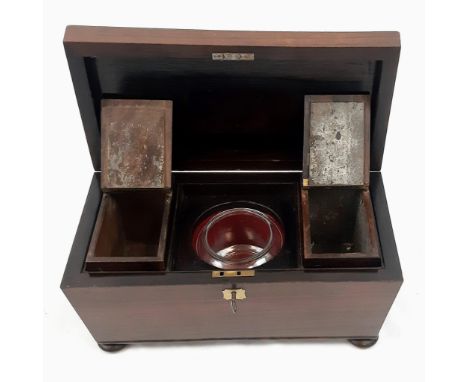 A VICTORIAN TEA CADDY WITH TWIN TEA COMPARTMENTS AND CENTRAL MIXING BOWL (NOT THE ORIGINAL).  35 X 18cms and 19cms tall 