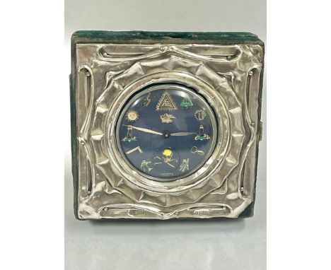 Vintage Masonic pocket watch automaton ( rotating skull ) in silver travel case ( working but no guarantees) 