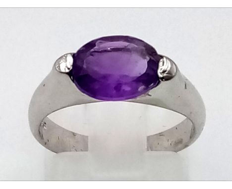 925 Silver Amethyst Ring, Amethyst 1.20 Ct 