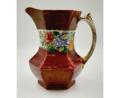 A beautiful vintage Maling ruby lustre pattern, Ruby Rose, ceramic jug. Stands 18cm in height. 