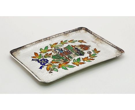An Antique Silver and Enamel Guilloche Tray. Coat of Arms decoration. 10.5 x 7.5cm. 119g total weight. 
