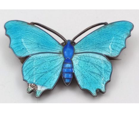 TESTED AS SILVER VINTAGE BEAUTIFUL ENAMEL BUTTERFLY BROOCH 6.9G 