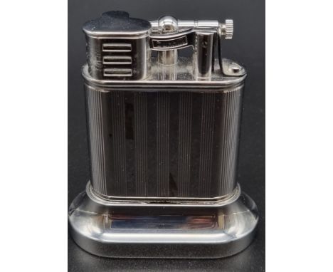 A Rare Vintage Dunhill Longitude Silver Plated Table Lighter. Art deco design. Some wear on the silver plate but in overall g