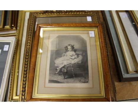 The String of Daisies engraving in a maple frame together with a set of three gilt framed prints and another print.
