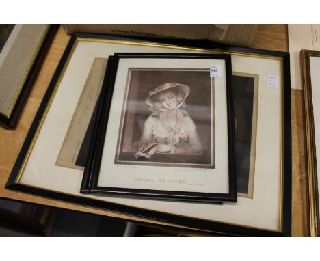 Three portrait busts of young ladies, prints.