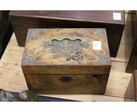 A good Victorian brass mounted walnut two division tea caddy.