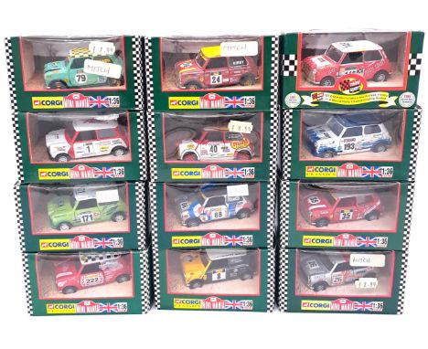 Corgi a boxed 1/36th scale group of Mini models (Mini Mania) to include 04423 mighty Minis Racing "Geoff Taylor", 04427 (1997