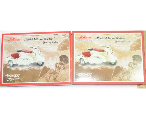 Schuco a boxed Limited Edition 1:10 Scale Heinkel Tourist &amp; Sidecar Kit finished in cream and red. Condition is generally