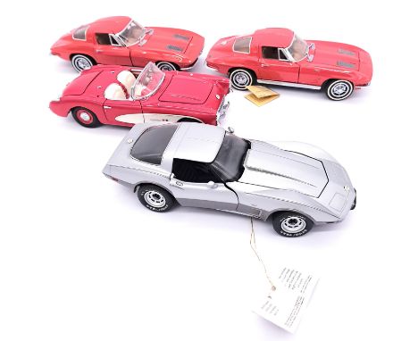 Franklin Mint, a partly boxed group of 1:24 scale Corvette models comprising of 2x B11PX671963 Corvette models both in Red, B