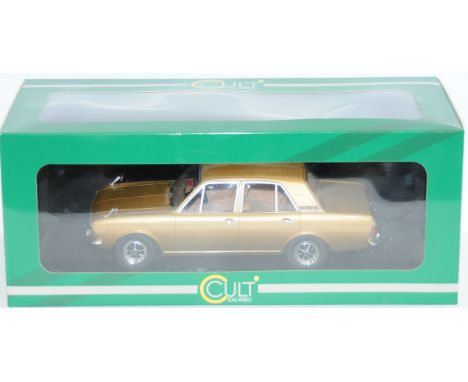 Cult Scale Models a boxed 1:18 Scale CML048-1 1970 Ford Cortina 1600E finished in metallic gold. Condition is Near Mint in Ex