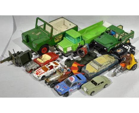 A unboxed Diecast &amp; Tinplate group to include Tri-Ang Minic Motorway Rolls Royce, Tri-Ang Hi-Way Land Rover, Husky Chitty