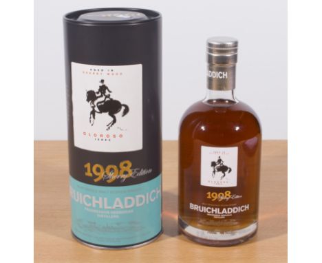 A bottle of Bruichladdich aged in sherry (oloroso) edition 1998 single malt Scotch whisky