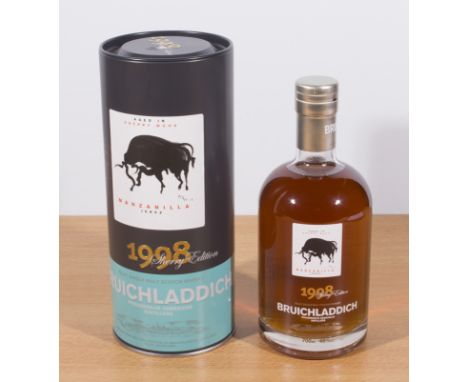 A bottle of Bruichladdich aged in sherry (Manzanilla) edition 1998 single malt Scotch whisky