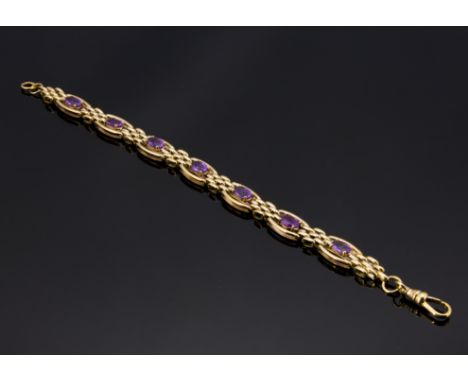 A lady's 9ct gold and amethyst bracelet