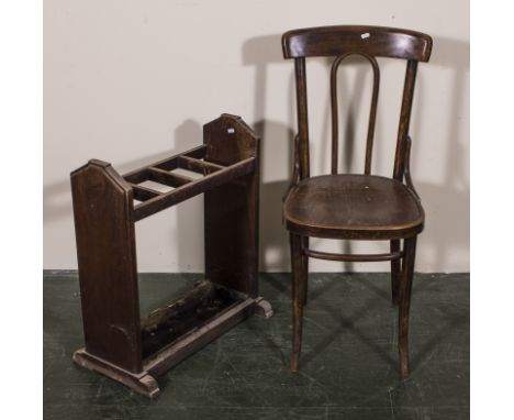 A stick stand and chair.