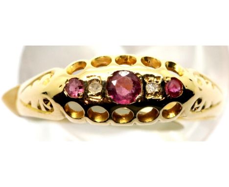 Ladies antique 18ct gold, ruby and diamond ring, size N, 1.7g. P&amp;P Group 1 (£14+VAT for the first lot and £1+VAT for subs