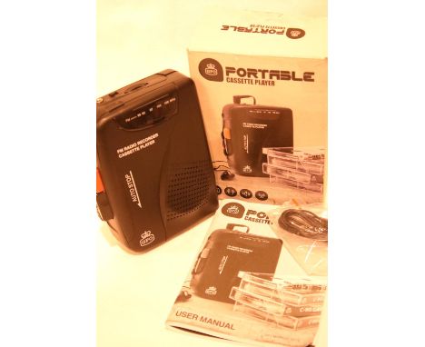 GPO Personal FM radio and cassette player, 3.5mm jack and 3V DC in jack, with built in microphone, boxed. P&amp;P Group 1 (£1