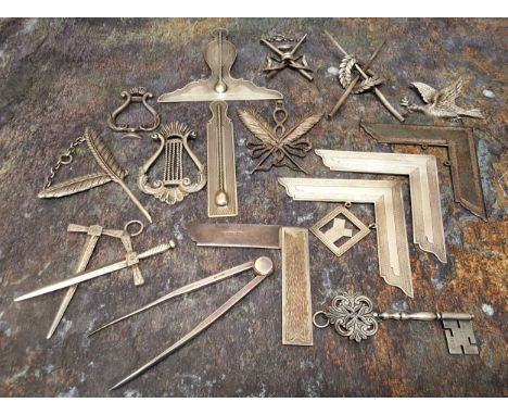 Masonic Tools - a silver compass, Shrewsbury Lodge, Sheffield 1990; presentation pendants, keys, etc, some by Spencer &amp; C