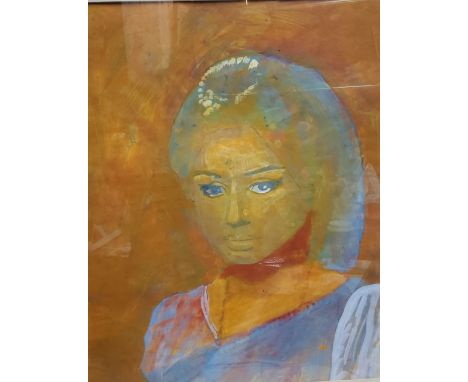 Indian School, Portrait of Young Indian Girl, indistinctly signed, mixed medium, 53cm x 43cm 
