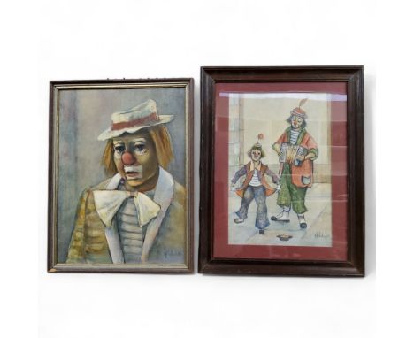Martin Wieland (20th century) The Entertainers, signed, dated 82, 34cm x 22cm; another, Portrait, 39cm x 29cm (2) 