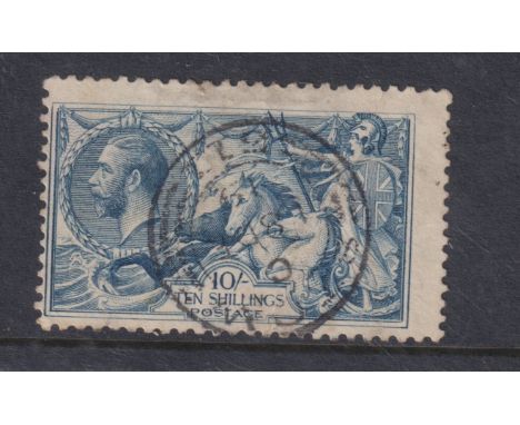 Stamps= GB Bradbury Wilkinson good used ten shilling seahorse stamp.&nbsp; Reasonable perforations but centered low and left.