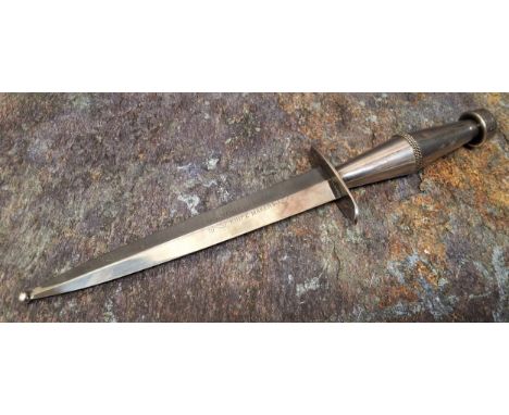 A silver Masonic dagger, the steel blade inscribed Mortons of Sheffield, Knife Makers, the finial inscribed Shrewsbury, 29cm 