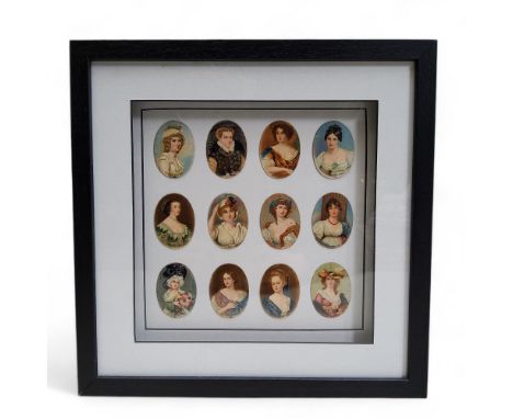 A set of twelve portrait miniatures, Mary Davis, Sarah Jennings, Madame Vigee Le Brun, Madame Cail, Caroline of Brunswick, Ne