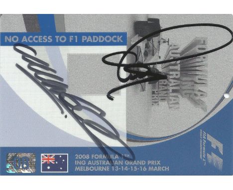 Lewis Hamilton and Mark Webber signed F1 pass from the 2008 Australian Grand Prix. From the first race in Lewis' first champi