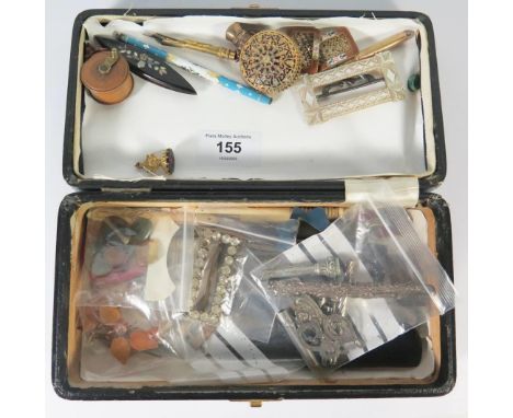 A Selection of Oddments including a small pair of enamelled buckles, overlaid scent flask, seal etc. 