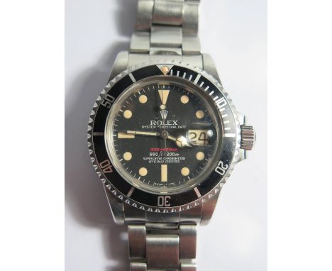 A Gent's Vintage Rolex 1680 'Red' SUBMARINER Steel Cased Wristwatch, the 1570 automatic officially certified chronometer move