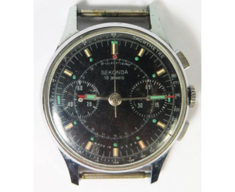 A Gent's Sekonda Strela 3017 Cosmonaut Chronograph 19 Jewel Manual Wind Wristwatch, A/F 