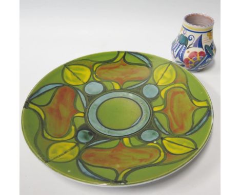 A Poole Pottery Shallow Dish 34.5cm and vase 12cm 