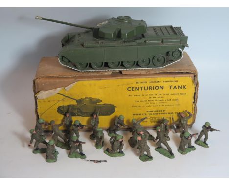 A Britains 1:32 Diecast Centurion Tank, boxed (no aerials) and 19 1960's plastic army figures 