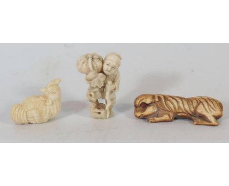 An Antique Japanese Ivory Netsuke and two bone**UK BIDDING ONLY** 