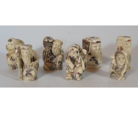 A Collection of Modern Carved Ox Bone Netsuke 