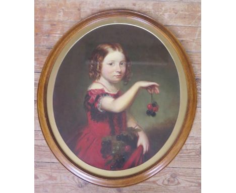 A Nineteenth Century English School Portrait, Girl with cherries, oil on canvas, 57x48cm, framed &amp; glazed 