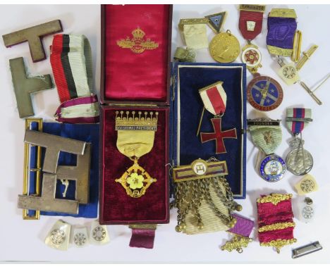 Two Masonic Silver and Enamel 'Jewels' and a bag of oddments 