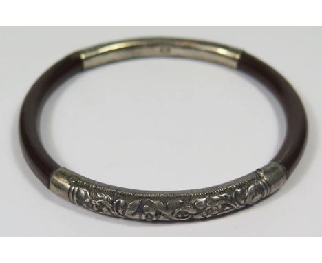 A Chinese Silver and Wood Bangle, WH, 64mm inside diam. 
