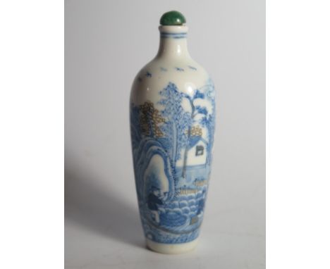 A Chinese Porcelain Snuff Bottle decorated with figures in a continuous landscape, 10.5cm