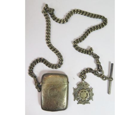 A Birmingham Silver Albert with vesta converted to lighter and silver fob, 60g weighable silver 