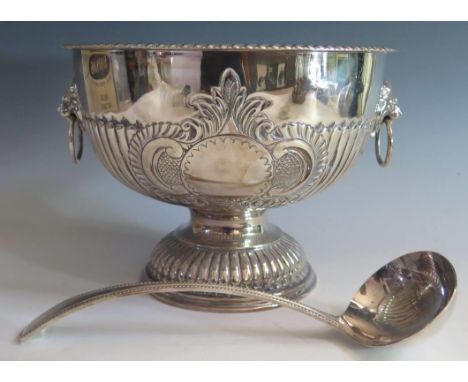 An Electroplated Silver Punch Bowl with ladle, 27cm diam. 