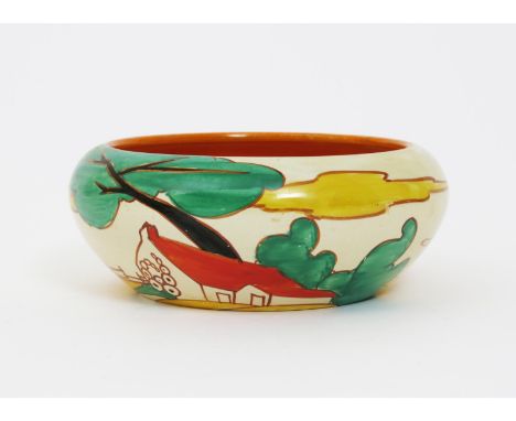 'Red Roofs' a Clarice Cliff Fantasque Bizarre bowl with inverted rim, painted in colours printed factory marks, light star cr