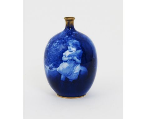 A Doulton Burslem Blue Children's Ware vase, ovoid, printed with a child holding a doll, a frog next to her on the bench prin