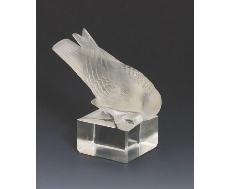'Moineau sur Socle' no.1156 a Rene Lalique clear and frosted glass figure cast R Lalique France to base 11cm. high  