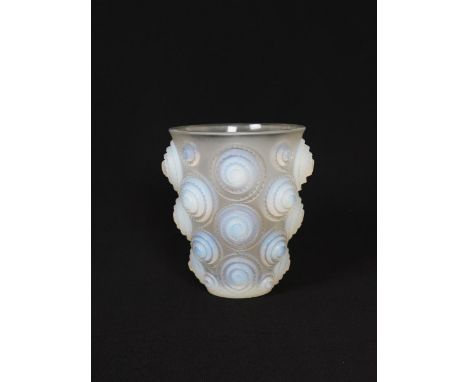 'Spirales' No.1060 a Lalique opalescent glass vase designed by Rene Lalique, moulded in relief, stencil R Lalique France 17cm