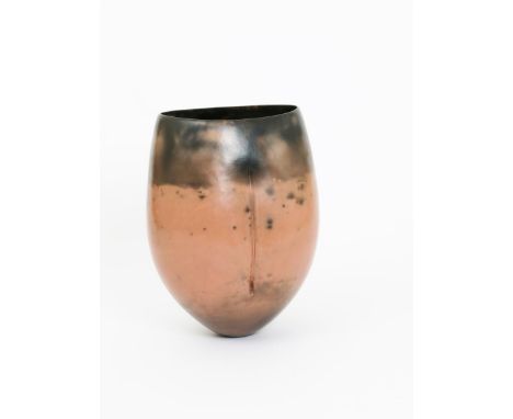 •Gabriele Koch (born 1948) Vessel with Groove, a smoke fired ceramic vase, etched signature 31.5cm. high  Provenance Gabriele